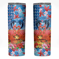 Hawaiian Love-Couple Dolphins and Flamingos Skinny Tumbler LT03 Multicolor - Polynesian Pride