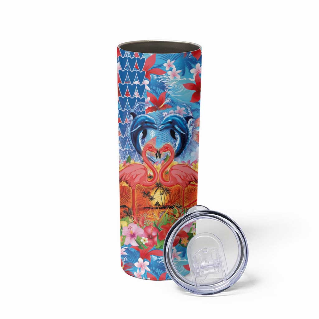 Hawaiian Love-Couple Dolphins and Flamingos Skinny Tumbler LT03 - Polynesian Pride