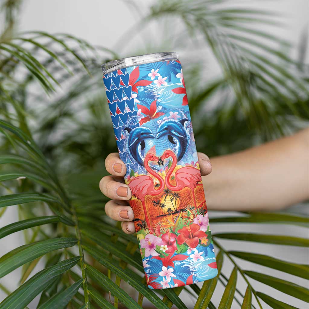 Hawaiian Love-Couple Dolphins and Flamingos Skinny Tumbler LT03 - Polynesian Pride