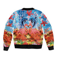 Hawaiian Love-Couple Dolphins and Flamingos Sleeve Zip Bomber Jacket - Polynesian Pride