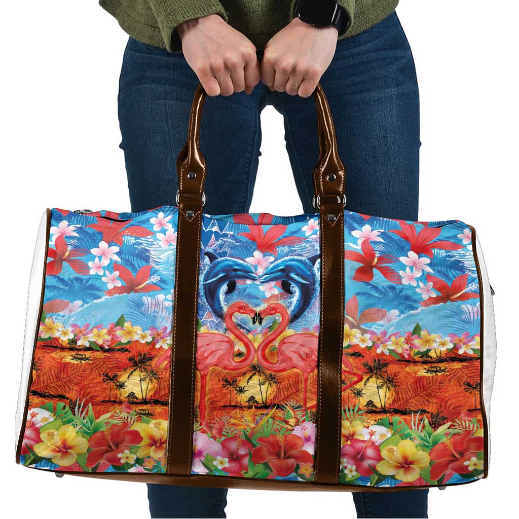 Hawaiian Love-Couple Dolphins and Flamingos Travel Bag LT03 Multicolor - Polynesian Pride
