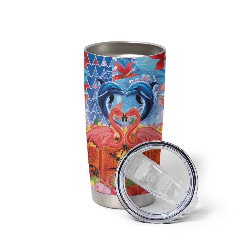 Hawaiian Love-Couple Dolphins and Flamingos Tumbler Cup - Polynesian Pride
