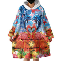 Hawaiian Love-Couple Dolphins and Flamingos Wearable Blanket Hoodie LT03 - Polynesian Pride