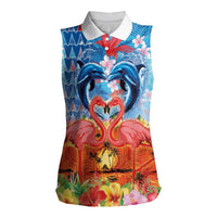 Hawaiian Love-Couple Dolphins and Flamingos Women Sleeveless Polo Shirt LT03 Female Multicolor - Polynesian Pride