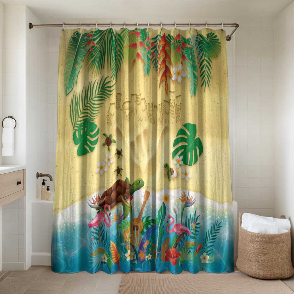 Hawaiian Alohawaii Bathroom Set Tropical Plants and Animals on The Beach LT03 Shower Curtain Only Multicolor - Polynesian Pride