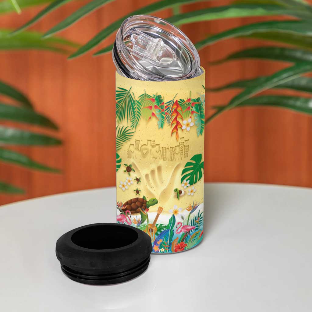 Hawaiian Alohawaii 4 in 1 Can Cooler Tumbler Tropical Plants and Animals on The Beach LT03 - Polynesian Pride