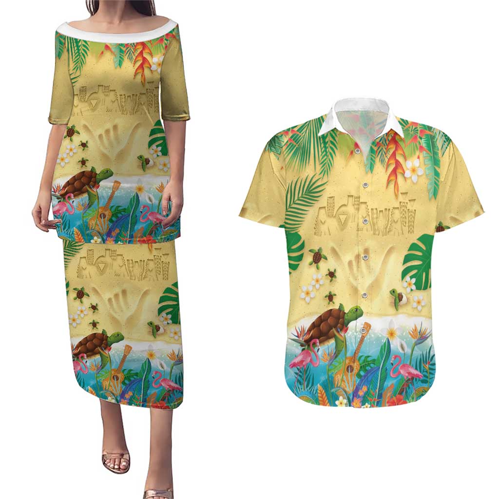 Hawaiian Alohawaii Couples Matching Puletasi and Hawaiian Shirt Tropical Plants and Animals on The Beach LT03 Multicolor - Polynesian Pride