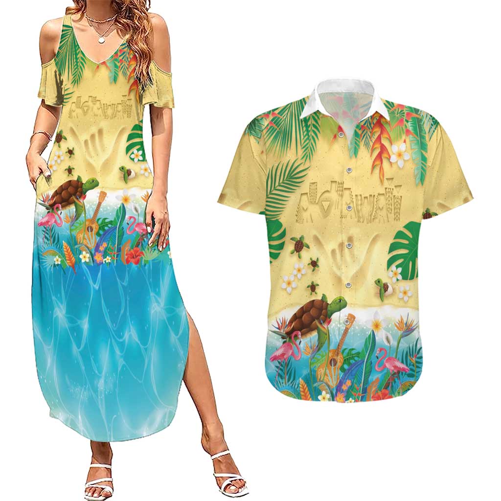 Hawaiian Alohawaii Couples Matching Summer Maxi Dress and Hawaiian Shirt Tropical Plants and Animals on The Beach LT03 Multicolor - Polynesian Pride