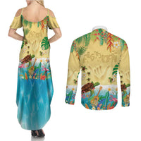 Hawaiian Alohawaii Couples Matching Summer Maxi Dress and Long Sleeve Button Shirt Tropical Plants and Animals on The Beach LT03 - Polynesian Pride
