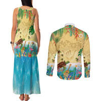 Hawaiian Alohawaii Couples Matching Tank Maxi Dress and Long Sleeve Button Shirt Tropical Plants and Animals on The Beach LT03 - Polynesian Pride