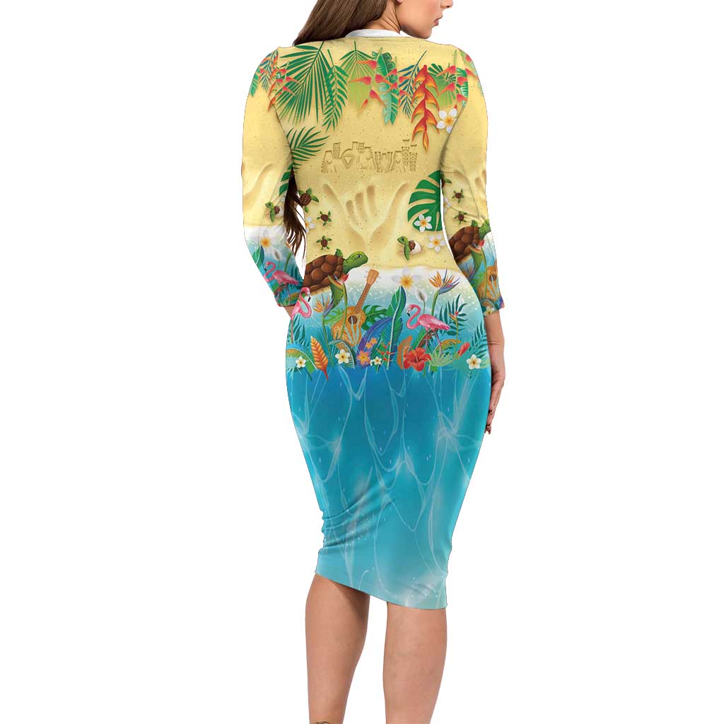 Hawaiian Alohawaii Family Matching Long Sleeve Bodycon Dress and Hawaiian Shirt Tropical Plants and Animals on The Beach LT03 - Polynesian Pride