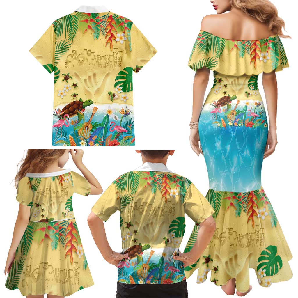 Hawaiian Alohawaii Family Matching Mermaid Dress and Hawaiian Shirt Tropical Plants and Animals on The Beach LT03 - Polynesian Pride