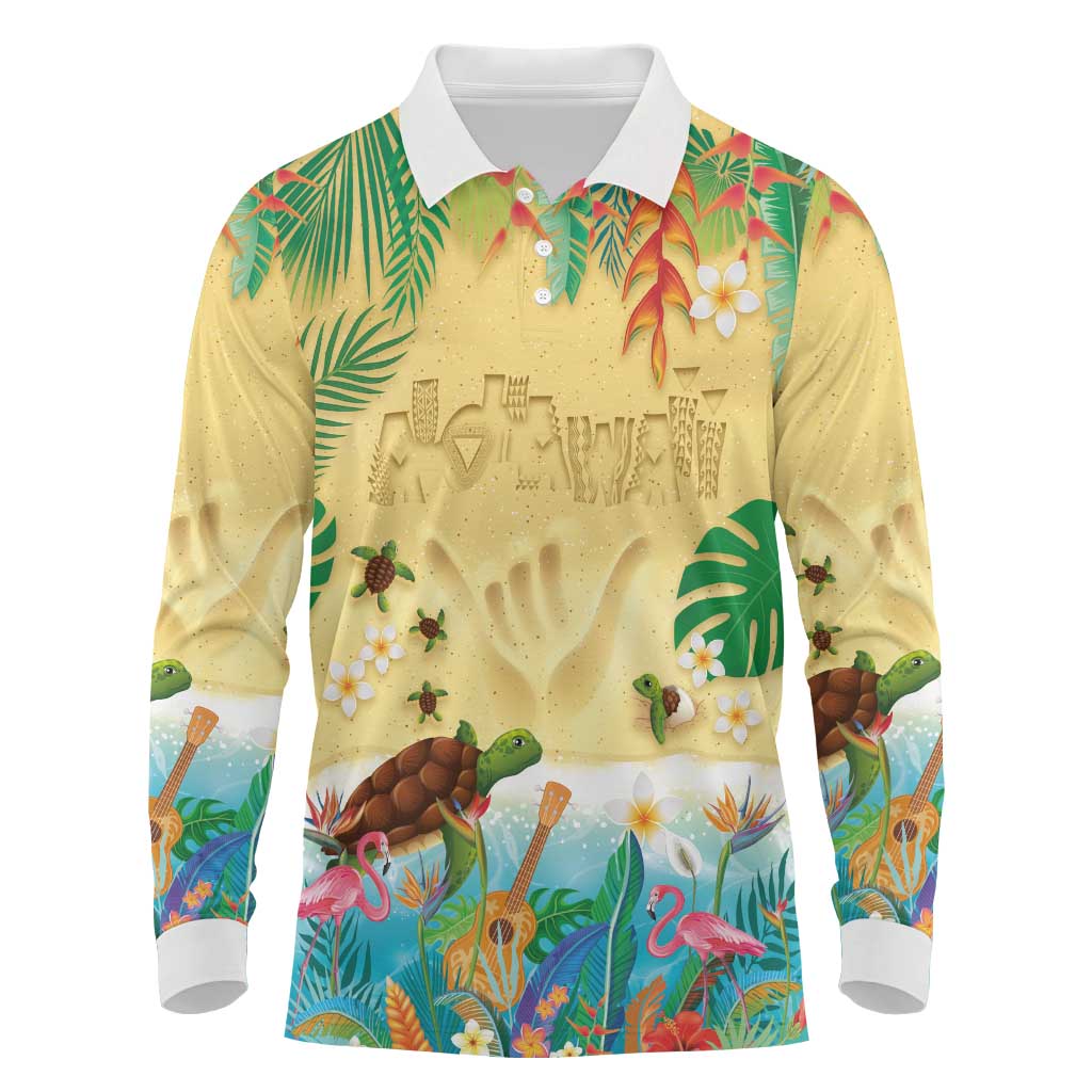 Hawaiian Alohawaii Long Sleeve Polo Shirt Tropical Plants and Animals on The Beach LT03 Multicolor - Polynesian Pride