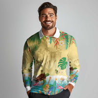 Hawaiian Alohawaii Long Sleeve Polo Shirt Tropical Plants and Animals on The Beach LT03 - Polynesian Pride