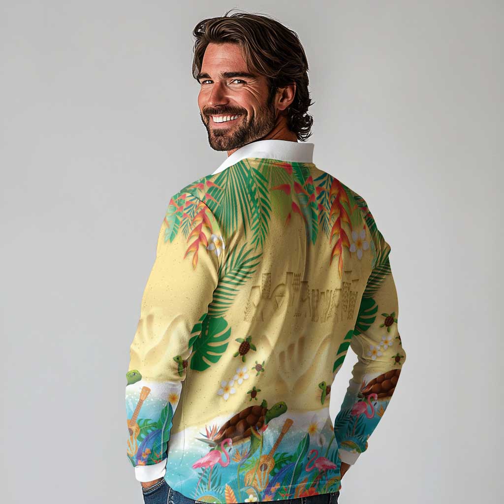 Hawaiian Alohawaii Long Sleeve Polo Shirt Tropical Plants and Animals on The Beach LT03 - Polynesian Pride