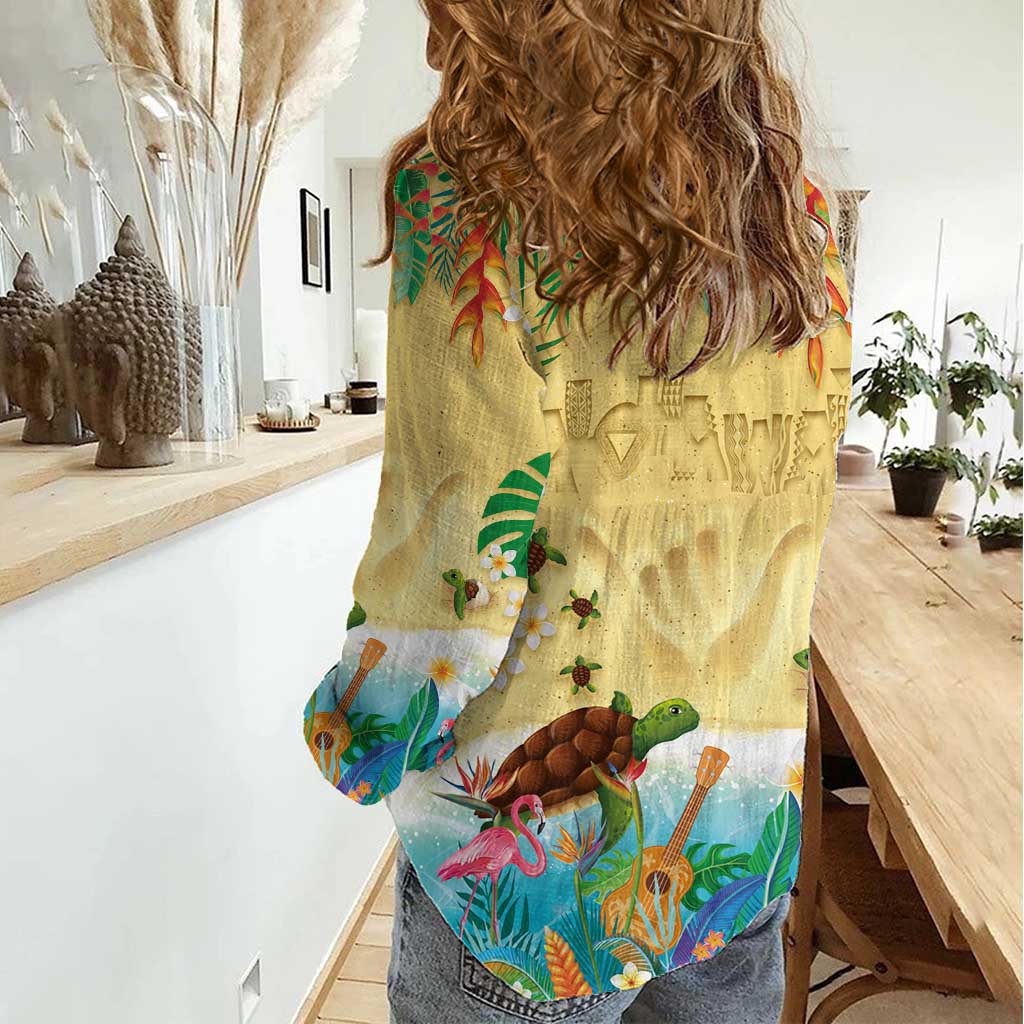 Hawaiian Alohawaii Women Casual Shirt Tropical Plants and Animals on The Beach LT03 - Polynesian Pride
