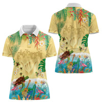 Hawaiian Alohawaii Women Polo Shirt Tropical Plants and Animals on The Beach LT03 - Polynesian Pride