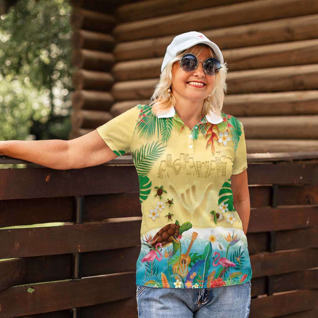 Hawaiian Alohawaii Women Polo Shirt Tropical Plants and Animals on The Beach LT03 - Polynesian Pride