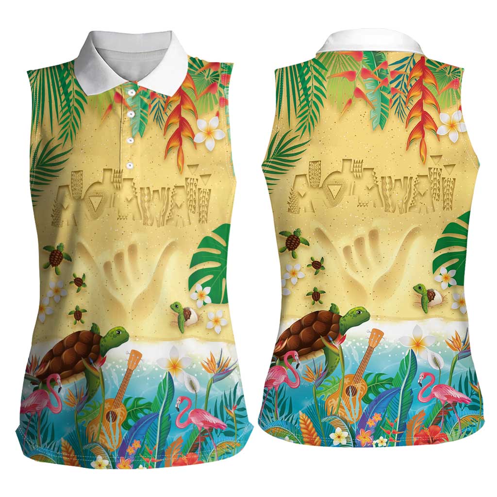 Hawaiian Alohawaii Women Sleeveless Polo Shirt Tropical Plants and Animals on The Beach LT03 - Polynesian Pride