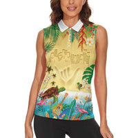 Hawaiian Alohawaii Women Sleeveless Polo Shirt Tropical Plants and Animals on The Beach LT03 - Polynesian Pride