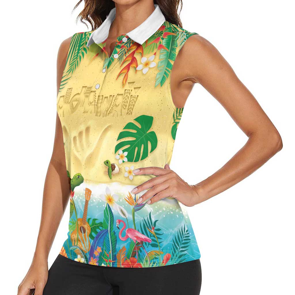 Hawaiian Alohawaii Women Sleeveless Polo Shirt Tropical Plants and Animals on The Beach LT03 - Polynesian Pride