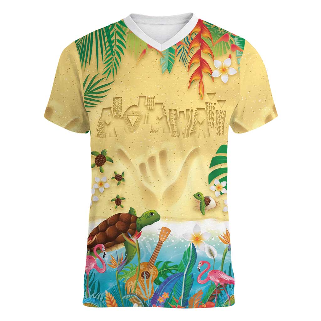 Hawaiian Alohawaii Women V-Neck T-Shirt Tropical Plants and Animals on The Beach LT03 Female Multicolor - Polynesian Pride
