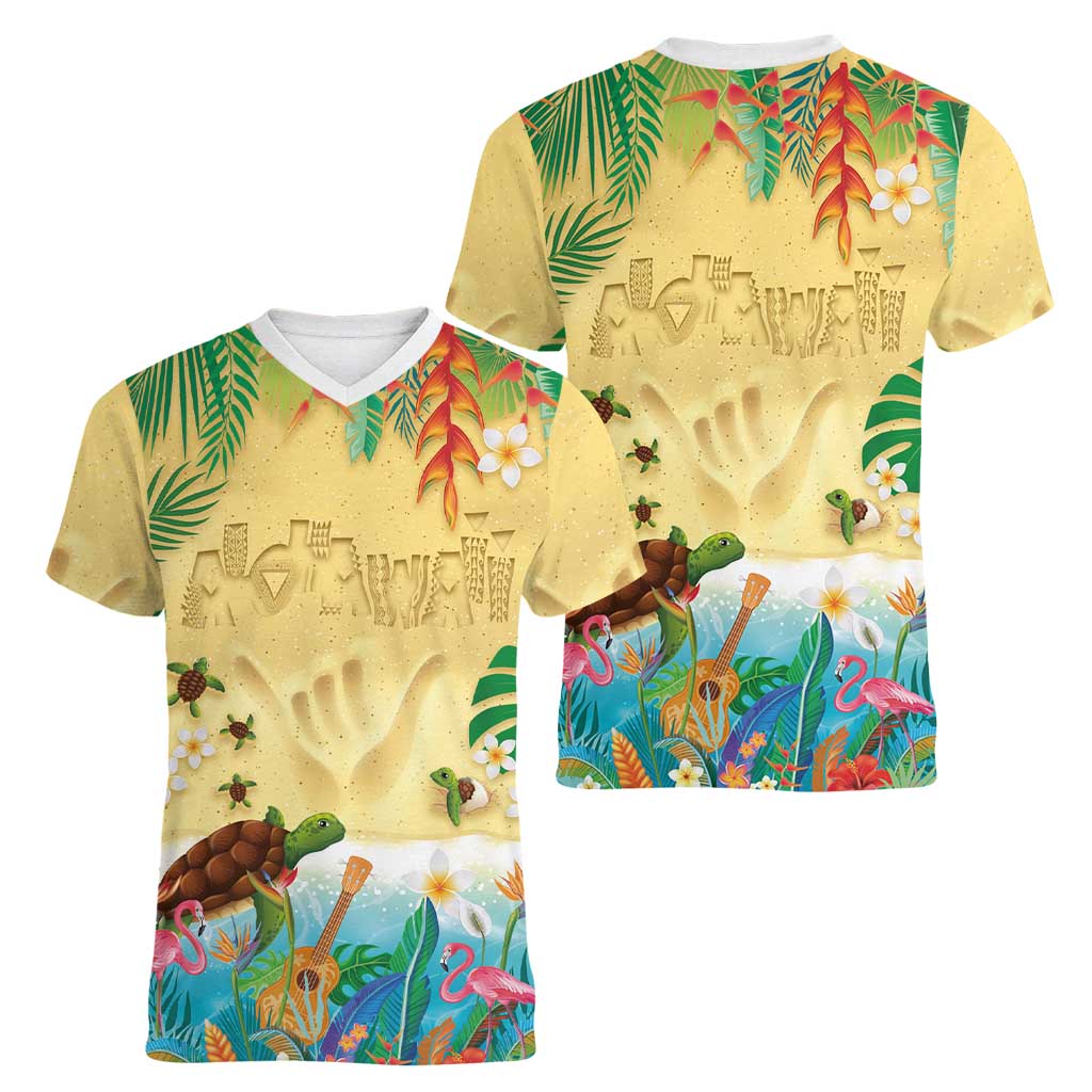 Hawaiian Alohawaii Women V-Neck T-Shirt Tropical Plants and Animals on The Beach LT03 - Polynesian Pride