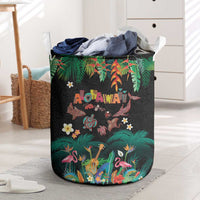 Hawaiian Alohawaii Laundry Basket Tribal Sea Animals Tattoo and Tropical Plants LT03 Black - Polynesian Pride
