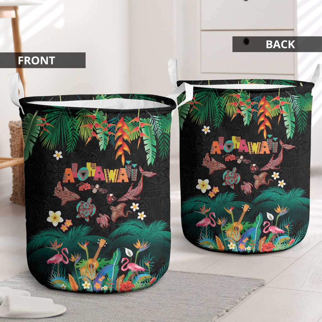 Hawaiian Alohawaii Laundry Basket Tribal Sea Animals Tattoo and Tropical Plants LT03 - Polynesian Pride