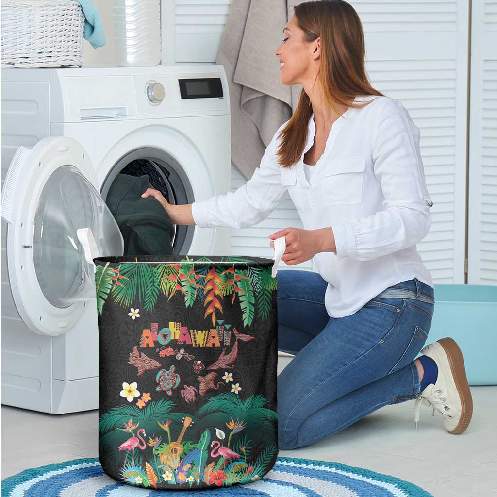Hawaiian Alohawaii Laundry Basket Tribal Sea Animals Tattoo and Tropical Plants LT03 - Polynesian Pride