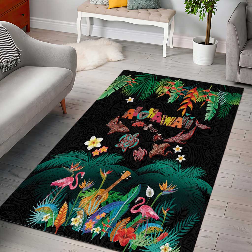 Hawaiian Alohawaii Area Rug Tribal Sea Animals Tattoo and Tropical Plants LT03 - Polynesian Pride