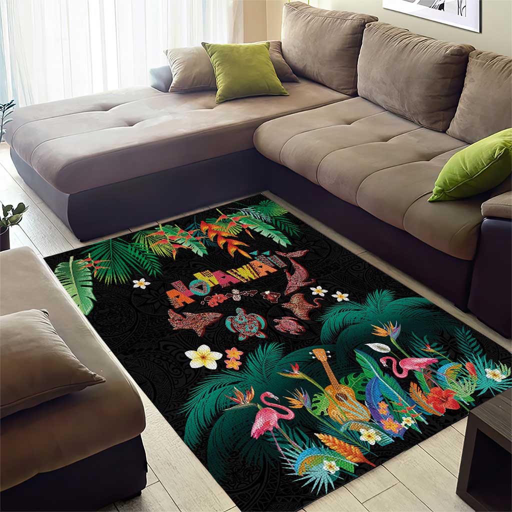 Hawaiian Alohawaii Area Rug Tribal Sea Animals Tattoo and Tropical Plants LT03 - Polynesian Pride