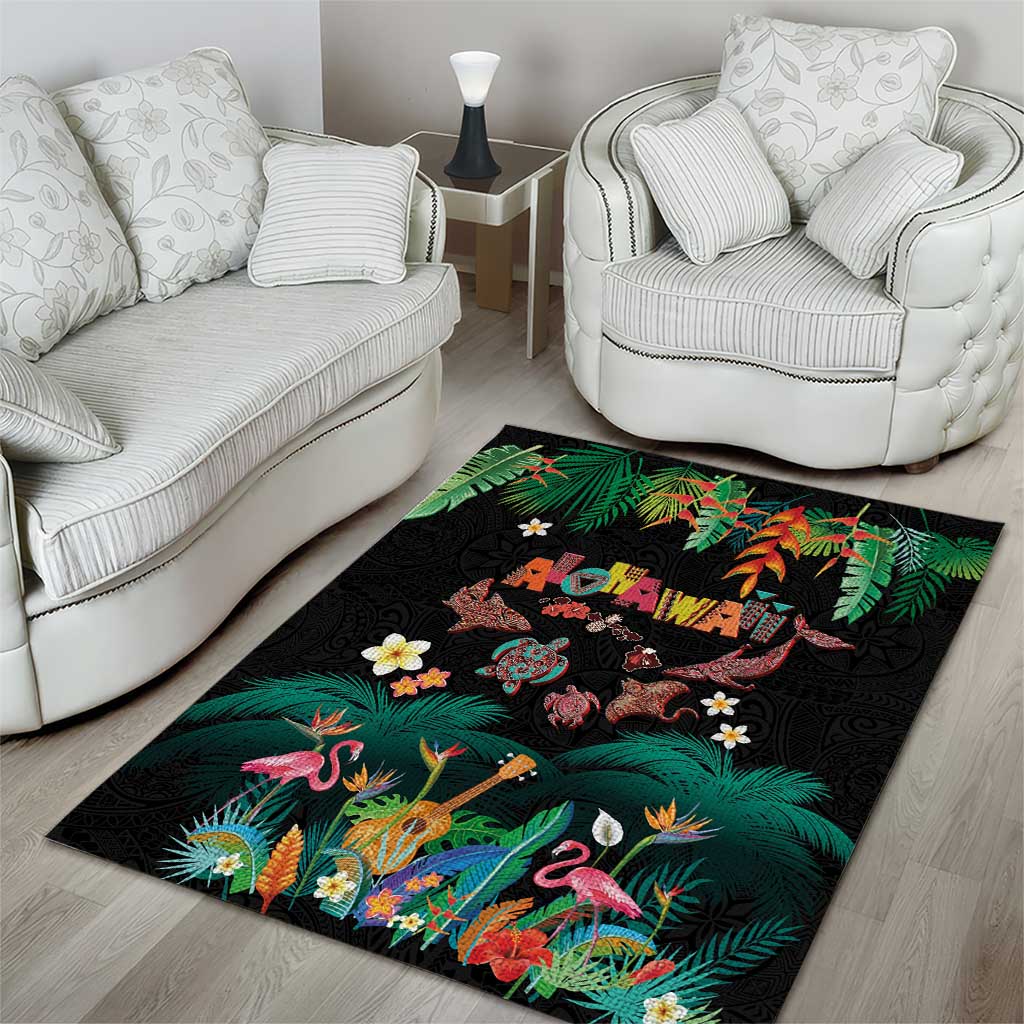 Hawaiian Alohawaii Area Rug Tribal Sea Animals Tattoo and Tropical Plants LT03 - Polynesian Pride