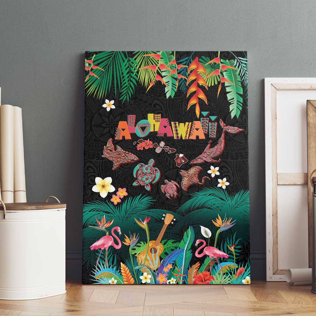 Hawaiian Alohawaii Canvas Wall Art Tribal Sea Animals Tattoo and Tropical Plants LT03 - Polynesian Pride