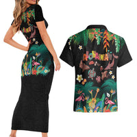 Hawaiian Alohawaii Couples Matching Short Sleeve Bodycon Dress and Hawaiian Shirt Tribal Sea Animals Tattoo and Tropical Plants LT03 - Polynesian Pride