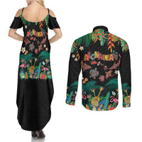 Hawaiian Alohawaii Couples Matching Summer Maxi Dress and Long Sleeve Button Shirt Tribal Sea Animals Tattoo and Tropical Plants LT03 - Polynesian Pride