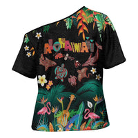 Hawaiian Alohawaii Cross Shoulder Shirt Tribal Sea Animals Tattoo and Tropical Plants LT03 - Polynesian Pride