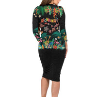 Hawaiian Alohawaii Family Matching Long Sleeve Bodycon Dress and Hawaiian Shirt Tribal Sea Animals Tattoo and Tropical Plants LT03 - Polynesian Pride