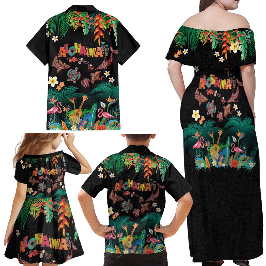 Hawaiian Alohawaii Family Matching Off Shoulder Maxi Dress and Hawaiian Shirt Tribal Sea Animals Tattoo and Tropical Plants LT03 - Polynesian Pride
