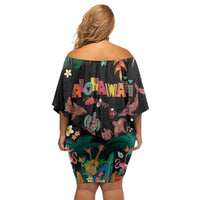 Hawaiian Alohawaii Family Matching Off Shoulder Short Dress and Hawaiian Shirt Tribal Sea Animals Tattoo and Tropical Plants LT03 - Polynesian Pride