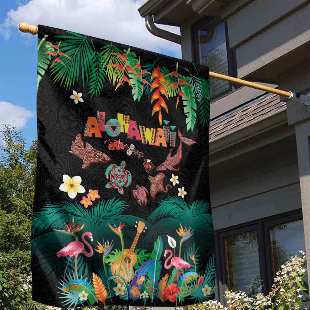 Hawaiian Alohawaii Garden Flag Tribal Sea Animals Tattoo and Tropical Plants LT03 - Polynesian Pride