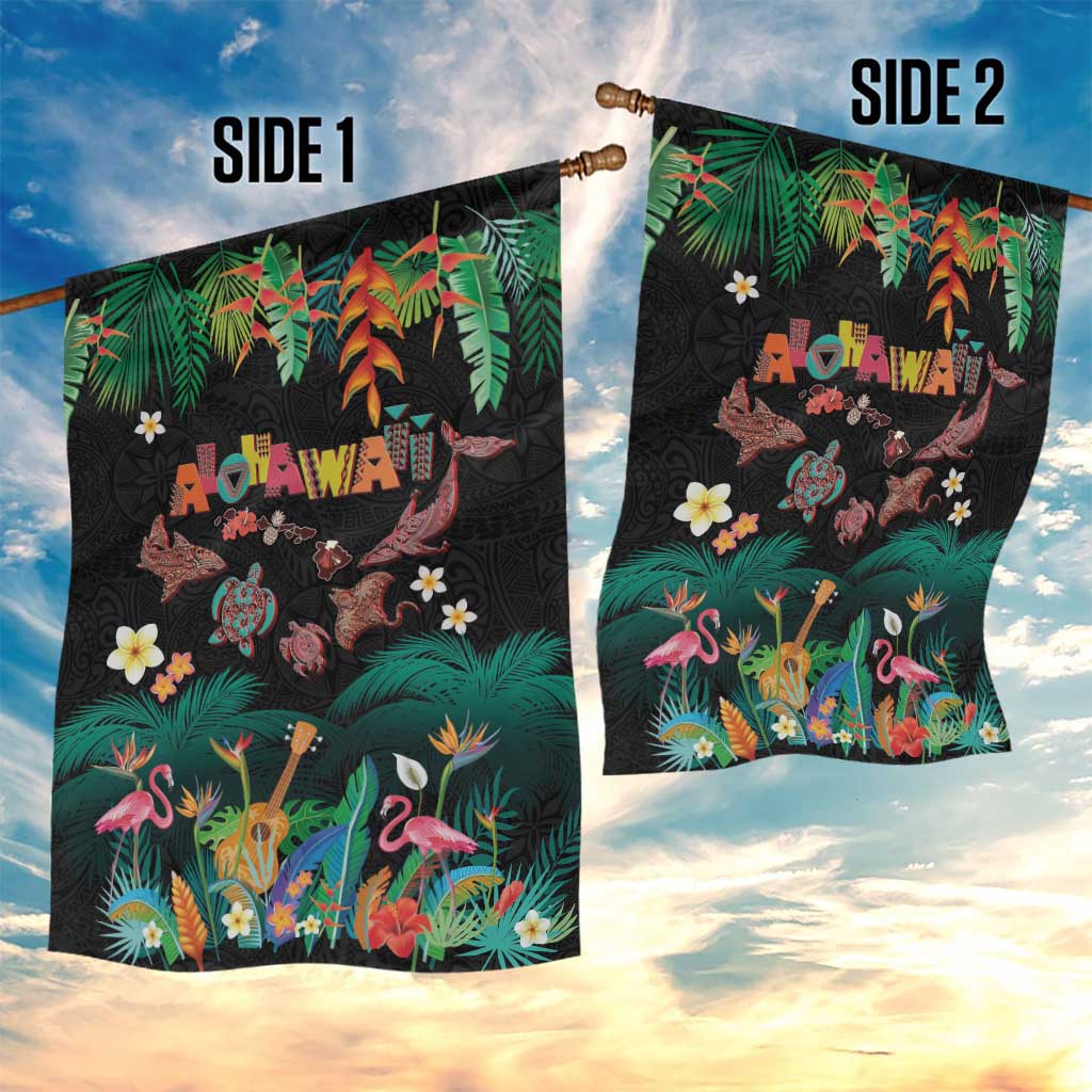 Hawaiian Alohawaii Garden Flag Tribal Sea Animals Tattoo and Tropical Plants LT03 - Polynesian Pride