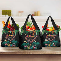 Hawaiian Alohawaii Grocery Bag Tribal Sea Animals Tattoo and Tropical Plants LT03 3-pack One Size Black - Polynesian Pride