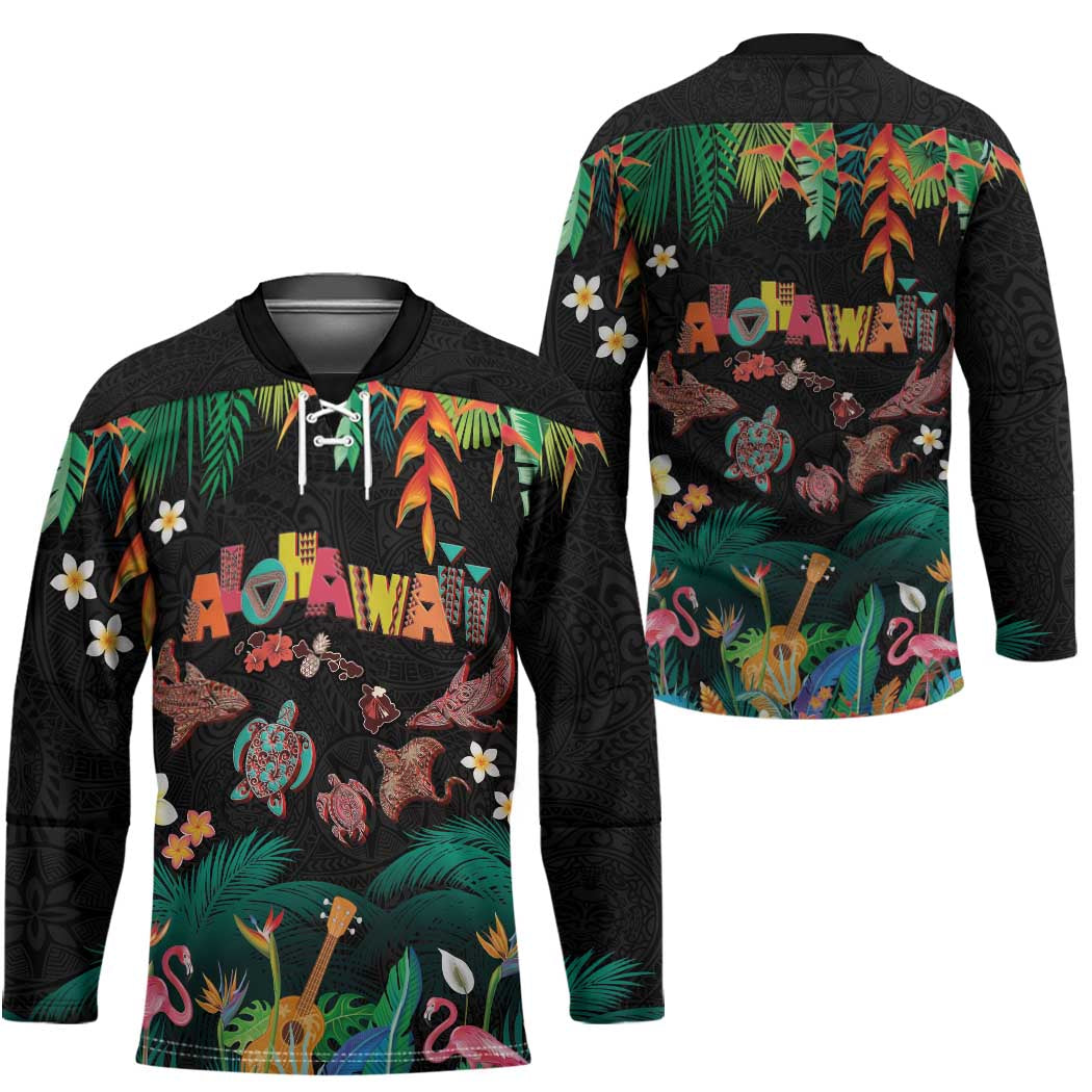 Hawaiian Alohawaii Hockey Jersey Tribal Sea Animals Tattoo and Tropical Plants LT03 - Polynesian Pride