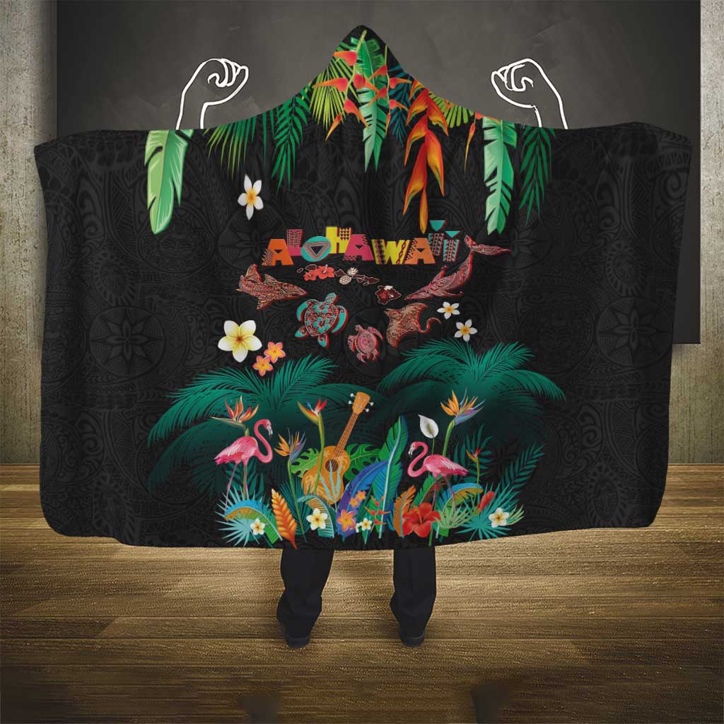 Hawaiian Alohawaii Hooded Blanket Tribal Sea Animals Tattoo and Tropical Plants LT03 - Polynesian Pride