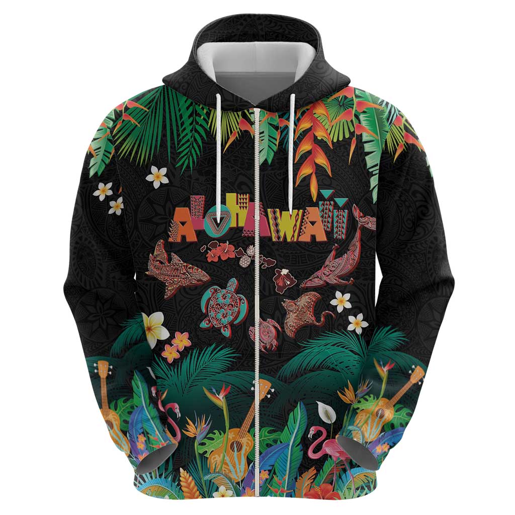 Hawaiian Alohawaii Hoodie Tribal Sea Animals Tattoo and Tropical Plants LT03 - Polynesian Pride