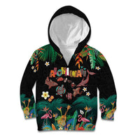 Hawaiian Alohawaii Kid Hoodie Tribal Sea Animals Tattoo and Tropical Plants LT03 Zip Hoodie Black - Polynesian Pride