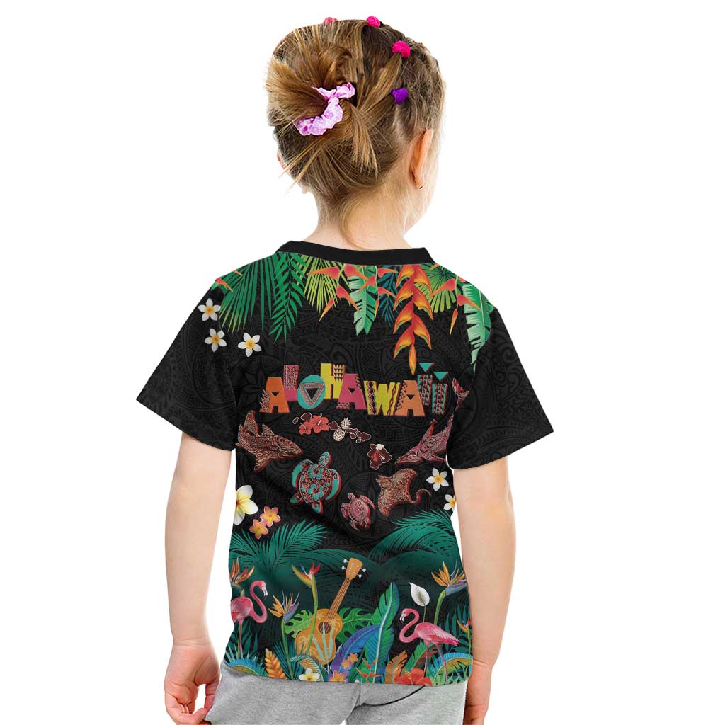 Hawaiian Alohawaii Kid T Shirt Tribal Sea Animals Tattoo and Tropical Plants LT03 - Polynesian Pride