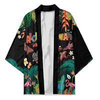 Hawaiian Alohawaii Kimono Tribal Sea Animals Tattoo and Tropical Plants LT03 Unisex Black - Polynesian Pride