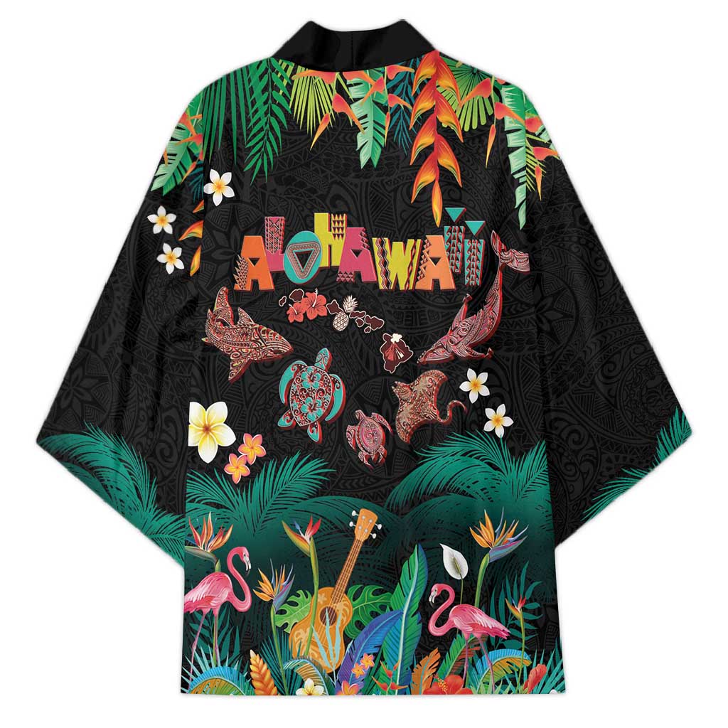 Hawaiian Alohawaii Kimono Tribal Sea Animals Tattoo and Tropical Plants LT03 - Polynesian Pride